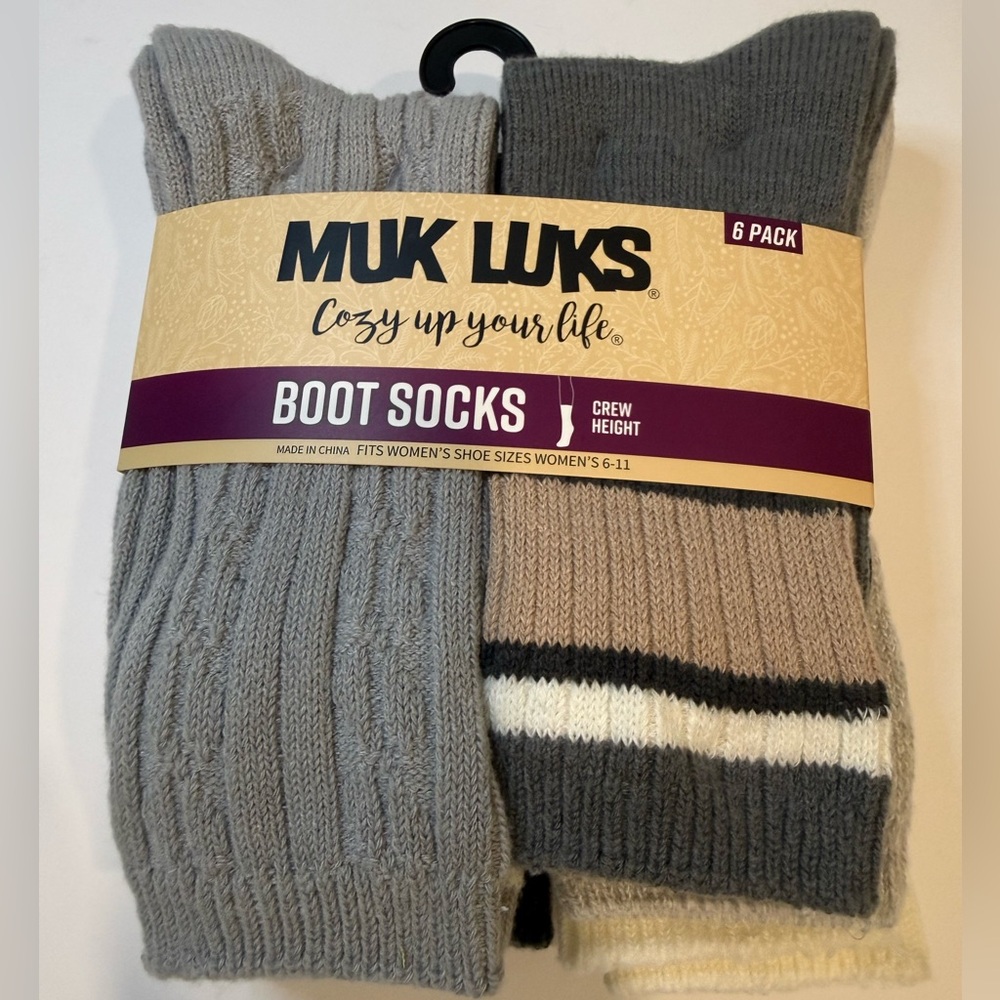 Muk Luks Crew Height Boot Socks 6 Pack Women’s Shoe Sz 6-11 Cozy Yourself Up New